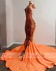 Sexy Aso Ebi Style Orange Sirène Robe De Bal 2022 Pour Les Filles Noires Hlate Cou Balayage Train Plus La Taille Formelle Soirée Occasion Robes Volants Robe De Bal