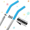 Silicone Straw Elbow Wide Stainless Steel Reusable Cover Soft Drink Tip for OD Straws Juice Coffee Milk Multicolor -6 8mm C0616G04