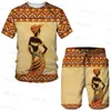 Herrspårar herrar sommarspår Afrika dashiki entisk stil t-shirt kort set manlig vintage kostym utomhus outfit kläder casual s