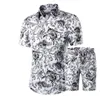 Herrespår sommar hawaiian spårdräkt män casual mode blommor tryck skjortor shorts set mäns 2 stycken strand kostymer manlig cool clyn