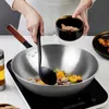 Chinês wok não-vara sem vara wok bife e ovo frigideira removível punho de madeira lava-louças completamente cozinha cookware 220423