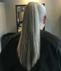 ソルトペッパーグレーポニーテールヘアピース女性グレーの人間の髪の延長ドローストリング自然ハイライトホワイトブラックブロンドポニーテールUSA HOT 120G 1PCS 14INCH