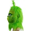 Cute How Christmas Green Haired Grinch Cosplay Mask Latex Halloween XMAS Full Head Costume Props L220530