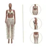 Sexy Beach White Women 2 pezzi Set nappa crop top e pantaloni a gamba larga con foro Set tuta tuta due pezzi completi