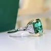 OEVAS 100 925 SREBROŚCI 10 10 mm Emerald High Carbon Diamond Pierścienie dla kobiet błyszczące weselne biżuteria Hurtowa prezent 220726