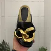 Moda-Sıcak Satış-Altın Zincirler Terlik Hakiki Deri Çevirme Düz Topuk Muler Slaytlar Kadın Loafer'lar Sandalet Kutusu Ile