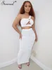 Simenual Ruching Cropped Top And Long Skirt Two Piece Sets Bodycon Cut Out Night Club Partywear Coord Outfits Tight Women Suit 220630