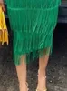 Green Fringe Bodycon Pencil Skirts Tassel High Waist Women Stretch Sheath Midi Length Ladies Slim Jupe Saias faldas Big Size 220701