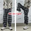 Lucyever Harajuku Black and White Plaid Pants 여성 여름 캐주얼 넓은 다리 바지 십대 힙합 유니esx 느슨한 스트레이트 바지 220815