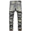 Taglia 38 Jeans strappati vintage da uomo Patch Skinny Fit Appliqued Paint Splattered Art Distressed Jeans255Q