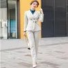 Women's Two Piece Pants Formal Uniform Designs Pantsuits With Bow OL Women Blouses & Shirts For Ladies Work Wear Female Tops Clothes