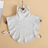 Bow Ties Womens Fake Collar Striped Turtleneck Faux False Blouse Top Autumn Winter Female Shirt Tröja avtagbar krage