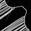 Printemps Automne Femmes Noir À Manches Longues Velours Mini Robe Sexy Col Haut Diamants Gland Moulante Celebrity Club Robes De Soirée 220317