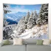 Tapestry Winter Pine Forest Landscape Wall Carpet White Snowflake Christmas Tre