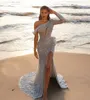 Ream Image Arabic Dresses Party Dresses Beads Sash Prom Sweep Train Dubai Abaya Vestidos Long Sequined Mermaid Evening gowns