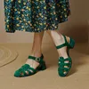 Sandales LeShion de Chanmeb haute qualité femmes enfant mouton daim rétro Style romain vert nu talons moyens femme HandmadeSandals