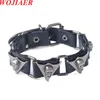 Schwarz Ghost Head Schädel Einstellbare Handmade Männer Armbänder Männlichen Frauen Leder Armband Männer Armreif Großhandel Schmuck Geschenk BC020