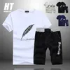 Fashion Shorts Set Men Tracksuit Summer Print Suit 2 Pieces Fitness Sportswears Beach shorts s Casual T Shirts Male 4XL 220613