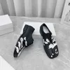 Dress Shoes Designer Fashion Platform Split Toe Shoes Women Print Lace Up Chunky Heel Loafers Small Leather Shoes 220328