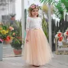 Lente Zomer Set Kleding voor Meisjes Half Mouw Kant Top   Champagne Roze Lange Rok Kinderkleding 2-11t E17121 220419