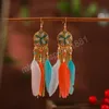 Ethnic Feather Earrings for Women Brincos Boho Round Sun Shape Gold Long Chain Tassel Dangle Earrings Thailand Jewelry Bijoux