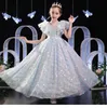 2023 Luxury blue Bling Sequin Girls Pageant Dresses Fluffy Off the Shoulder Ruched Ball Gown Flower Girl Dresses Ball Gowns Party Dresses