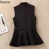 Neploe Ruffles Tank Toppar Kvinnor Koreanska V Nacke Ärmlös Office Lady Camis Spring Solid Lace Up Slim Fit Kvinna Vest 1B502 220325