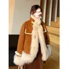 LUXUV Fahion New Sweet Vintage Coat Japanese Style Double Pockets Woman Jacket 2022 Warm Fur Collar Zip Femme Tops Design Lady T220716