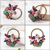 Pins Brooches Jewelry Flowers Basket With Colorf Shiny Rhinestones Women Girls Brooch Pins Fashion Wedding Decoration Drop Delivery 2021 4N