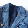 Hoogwaardige modeontwerper dames metalen leeuwknoppen dubbele borsten denim blazer jas buitenjas 220402