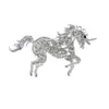 50 stks 58 mm eenhoorn paardenhaarbroche pin zilveren toon heldere strass kristallen broches mooie dieren bruiloft feest sieraden pins