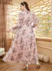 Plus Size Jurken Dames Grote Maxi-jurk 2022 Lente Roze Chique Elegante Lange mouw Bloemen Avond Feest Bruiloft Festival KledingPlus Holl22