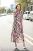 Women's Dress O Neck Wrist Sleeves Printed High Street Designer Maxi Holiday Dresses with Scarf Vestidos