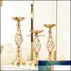 Decorative Objects Figurines Home Accents Decor Garden Imuwen Gold Flowers Vases Candle Holders Road Lead Table Centerpiece Metal Stand Ca