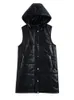 Women's Vests Women Vest Black Long Faux Leather Sleeveless Jacket Woman Oversize Hooded Beige Fall Warm Zipper Padded