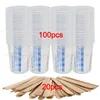 600 ml pistolet pulvérisateur tasses à mesurer jetables 25/50/100 pièces clair gradué en plastique peinture tasses de mélange bâtons de mélange pour peinture 220704