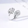 Cluster Rings Fashion Korean Style Exquisite Flower Silver Plate Jewelry Personality Leaf Crystal Temperament Open RingCluster Wynn22