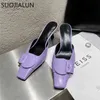 Suojialun Zomer Mode Merk vrouwen slipper dunne hoge hak ondiepe slip op muilezels schoenen gesp dames sandalen mujer 220509