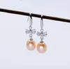 925 Silver Zircons Bow Ear Hook Dangle Chandelier Natural Freshwater Pearl Earrings White Purple Pink Lady/Girl Fashion Jewelry