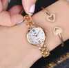 Новейшие кристаллические изысканные наручные часы Женские браслет с афроам -браслетом Quartz Watches Rose Gold