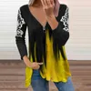 Nieuwe mode bloemen kanten mouw blouses dames tie kleurstof bedrukte tuniek shirts casual lange mouwen zipper v nek tops l220705