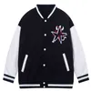 Hiphop honkbaljas jas heren bot bloem borduurwerk patchwork paar streetwear oversized varsity bomber retro jas 2021 t220728