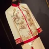 Ropa étnica Llegada Traje de estilo chino para hombre Vestido de novio Chaqueta Vestido largo Qipao de boda tradicional para hombre Étnico