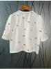 Camisas de blusas para mujeres 100%algodón 2022 Summer informal White Ladies Vango en V bordado floral rojo manga corta botón suelto swomen