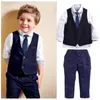 Herren Trainingsanzüge 3-teiliges Set Herbst 2022 Kinder Freizeitkleidung Sets Kinder Baby Jungen Anzug Weste Gentleman Kleidung für Hochzeiten Formal