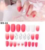 False unhas 24pcs/conjunto elegante mix de cores brancas de listra preta falsa chique com pérolas de strô dicas de acrílico quadrado prud22