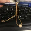 Pendanthalsband Fashion Lucky Beads Authentic 24k Gold Necklace 2mm46cm vatten Rippel för kvinnors bröllop smycken gåvorspendant