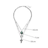 Collana multistrato retrò Boho Mappa colore argento Croce Collana con pendente in pietra naturale blu Accessori per gioielli da spiaggia per donna