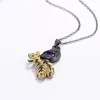 Other Fashion Women's 925 Silver Necklace Purple Zircon Pendant Elegant Peacock Shape Black Gold Two-tone Sweater ChainOther
