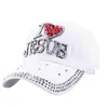 Ball Caps Women Denim Cloth Artificial Stones Bling Red I Love Heart Jesus Cotton Baseball CapsBall